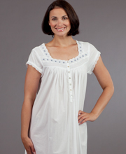 Sale - Nightgown by Eileen West - Cap Sleeve Cotton Ballet  in White with Navy Gingham