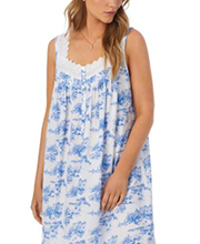 Eileen West  Cotton Lawn Sleeveless Night Gown in Blue Toile 