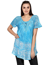Block Print Tie Dye Embroidered Top - One Size Fits Most in Six Color Options