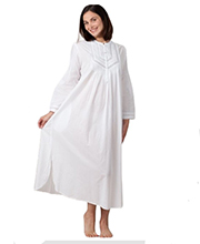 As Seen in Glamour Long Sleeve White Cotton Nightgown by La Cera