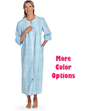 Miss Elaine Long Zip Front Seersucker Robe - More Color Options