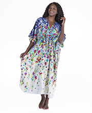 Drawstring Caftans - Winlar Polyester Kaftan Long Lounger in Floral Meredith
