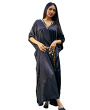 Black Satin Belted Kaftans - One Size Long Caftan by Winlar 