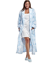 La Cera Fleece Wrap Bathrobe Shawl Collar in Blue Floral