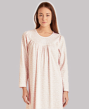 Calida Nightgowns - Cotton Knit Long Sleeve Blush Pink Print