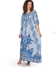 La Cera Long Woven Cotton Kaftan Lounger in Lotus Navy