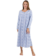 La Cera Long Sleeve 100% Cotton Knit Ballet Nightgown - Mini Blue Floral