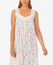Eileen West  Long Sleeveless 100% Cotton Swiss Dot Nightgown - Rose Charms <b>(click for bonus)</b>