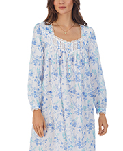 SWEET DREAMS SALE - Eileen West (Sizes Sm & L) Cotton Lawn Long Sleeve Ballet Nightgown in Blue Aqua Floral