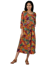 Sale - La Cera Soft Brushed Knit Foliage Printed Dress in Falling Leaves
