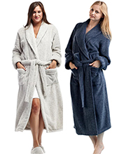 La Cera Shawl Collar "Heathered Fleece" Long Cozy Wrap Robe in Taupe or Denim