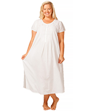 Plus Size to 4X Soft & Easy Cotton Nightgown - Short Sleeve White Gown by La Cera