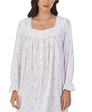 Eileen West (Size L) Long Sleeve 100% Cotton Nightgown -  Ballet Length in Floral Corsage 