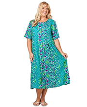 Plus La Cera Short Sleeve Casual Tie-Back Dress - Teal print