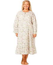 Plus Size (1X-4X) La Cera Cotton Robe/Button-Front Nightgown - Rose Vines