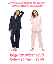 LilySilk 100% Mulberry Silk Long Sleeve Long Pajamas - Price Shown for Select Colors