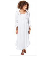 Cotton Nightgown - White La Cera Smocked Knit Long Gown - Red Rosettes