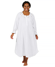 Plus Cotton Nightgown - La Cera Smocked Knit Long Gown - Red Rosettes