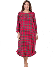 La Cera Cotton Flannel Plus Size Nightgown Nightgown - Long Sleeve in Red Plaid