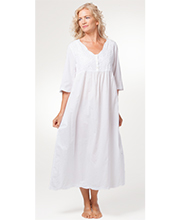 La Cera Boutique Embroidered Long Cotton Nightgowns in White Sunflower