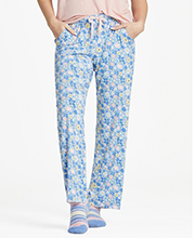 Life is Good Women's Dragonfly Floral Pattern Lightweight Sleep Pants in Cornflower Blue  | Rayon Blended Fabric
