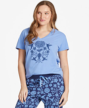 Life is Good Women's Hummingbirds Mirror Snuggle Up Relaxed Sleep Vee in Cornflower Blue | 100% Cotton