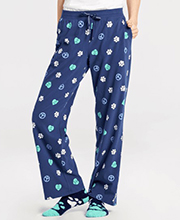 Life is Good Women's Peace, Love, Dogs Snuggle Up Sleep Pants in Darkest Blue  | 100% Cotton