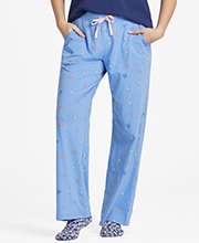 Life is Good Women's Vintage Flowers Pattern Snuggle Up Sleep Pants in Cornflower Blue | 100% Cotton