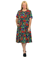 La Cera Dress with Pockets -  Cotton Knit Short Sleeve in Poppies