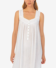 Eileen West Long Sleeveless 100% Cotton Swiss Dot Nightgown - White Charms <b>(click for bonus)</b>