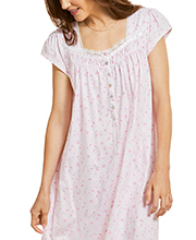 Eileen West Cotton Knit Cap Sleeve Long Nightgown in Pink Delight