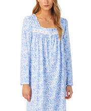 Eileen West  (Sizes L ) 100% Peached Cotton Knit Ballet Nightgown - Long Sleeve in Peri Scroll
