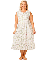Plus Size La Cera Sleepwear (Sizes 1X-4X) - Sleeveless Cotton Nightgown  - Rose Vines