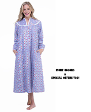 Lanz V-Neck Long Flannel Nightgown with Pockets in Royal Tyrolean & More Print Options