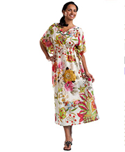 Sale - La Cera One Size Fits Most Long Cotton Caftan Dress One Size Fits Most in Bold Floral