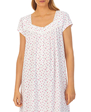 Eileen West (Size Small) Cotton Knit Cap Sleeve 46" Nightgown in Mini Rosebuds (click for bonus)