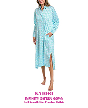 Long Sleeve Infinity Cotton Sateen Button Front Nightgown in French Blue (Sizes XS-M)