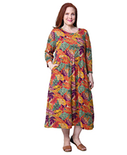 Sale - Plus Size La Cera Soft Brushed Knit Foliage Printed Dress in Falling Leaves