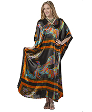 Black Satin Kaftans - One Size Long Caftan by Winlar in Black Peacock