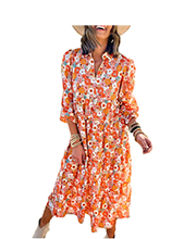 Long Sleeve Flowing Mid-Length Boho Dress in Stunning Floral on White