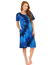 La Cera Knee Length Dress with Pockets - 100% Cotton Knit A-Line Dress - Denim Tie-Dye