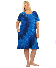 Plus Size La Cera Knee Length Dress with Pockets - 100% Cotton Knit A-Line Dress - Denim Tie Dye