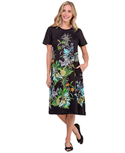 Dresses with Pockets by La Cera - 100% Cotton Knit Dress Short Sleeve in Freedom Blooms