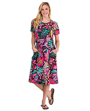 100% Cotton Dress with Pockets -  Knit Short Sleeve by La Cera in Fruity Floral