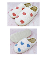 Cozy Heart Lounge Slippers in Blue or Pink Hearts on White