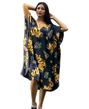 Short Satin Black Caftan by Winlar - Women's Printed 42" Kaftan