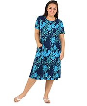 Casual Plus Size Cotton Dress by La Cera - A-Line in Luna Garden