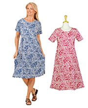 La Cera Dress 100% Cotton Knit in Blue or Raspberry Floral