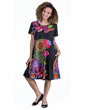  La Cera Dresses - Short Sleeve Cotton Knit A-Line Dress in Night Glow