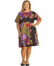 Plus Sizes (1X to 5X) La Cera Short Dresses with pockets - Short Sleeve Cotton Knit Dress in Night Glow